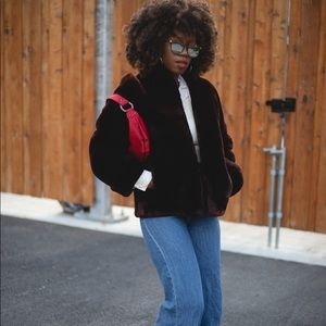 Chocolate Brown Furry Jacket- Faux Fur sz M